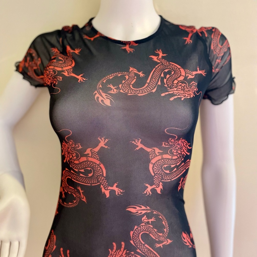 FashionNova “Baddest Behavior” Mesh Mini Dress Short Sleeve Black/Red Medium - Picture 4 of 10